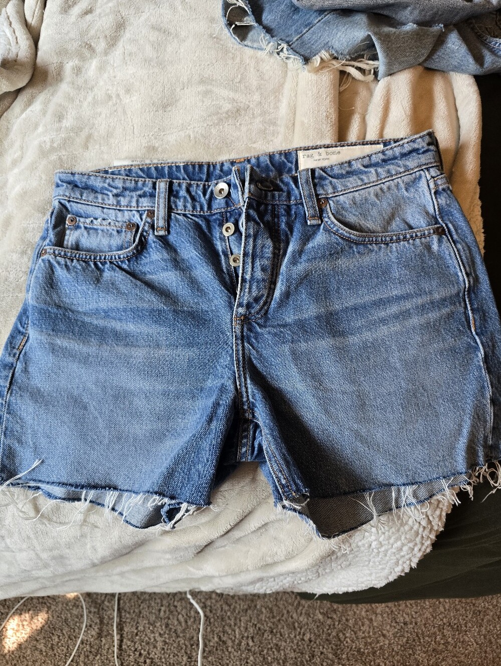 rag & bone distressed blue denim cutoff shorts